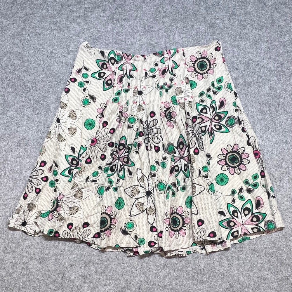 Mantaray Women Floral Pleated Cotton A-Line Skirt‎ Green Pink Cream Size 16